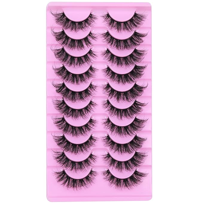TNFVLONEINS Wispy Lashes Natural Look Eye Lashes Mink 10 Pairs False Eyelashes Pack 4D Volume Strip Fake Eyelashes Like Lash Extension(12-16mm)