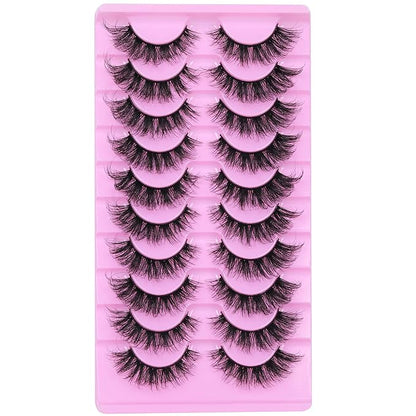 TNFVLONEINS Wispy Lashes Natural Look Eye Lashes Mink 10 Pairs False Eyelashes Pack 4D Volume Strip Fake Eyelashes Like Lash Extension(12-16mm)