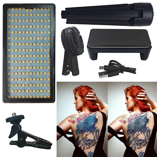 LED Rechargeable Tattoo Fill Light - Tattoo Photography Aid - 192 Lamp Beads, Circular Polarizer Filter, Kit