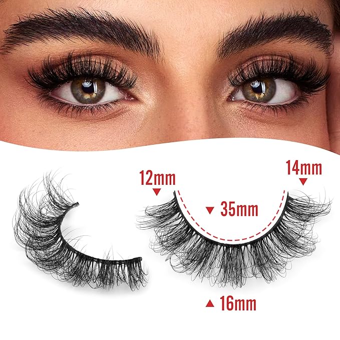 TNFVLONEINS False Eyelashes Wispy Mink Lashes Natural Look Fake Eyelashes 16mm Natural Lashes That Look Like Extensions Lashes Pack