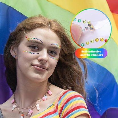 Wehhbtye 4 Sets Rainbow Face Gems, Self Adhesive Pride Festival Face Jewels Sticker, Colorful Crystal Eyeliner Jewels for LGBT Makeup Costume Party Accessories Craft DIY Decorations