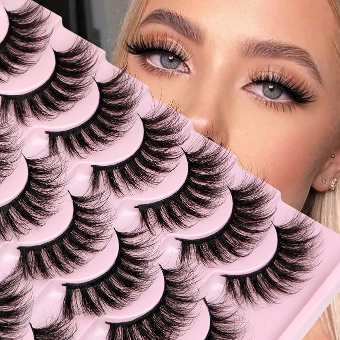 Natural False Eyelashes Wispy Mink Lashes 16mm Cat Eye Lashes Natural Look Eye lash Like Extensions 5D Volume Strip Fake Eyelashes Pack by TNFVLONEINS