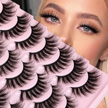 Natural False Eyelashes Wispy Mink Lashes 16mm Cat Eye Lashes Natural Look Eye lash Like Extensions 5D Volume Strip Fake Eyelashes Pack by TNFVLONEINS