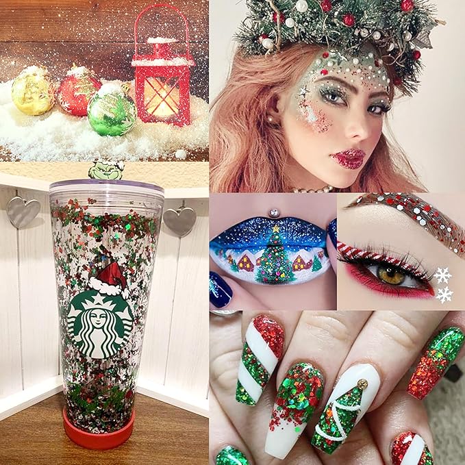 Rose Flower Christmas Chunky Glitter, 5 Boxes Mixes Sequins 3D Holographic Iridescent Theme Festival, Snowflakes, Santa Claus, Tree Craft, Santa Claus Decorate for DIY Arts Face Hair Body Nail