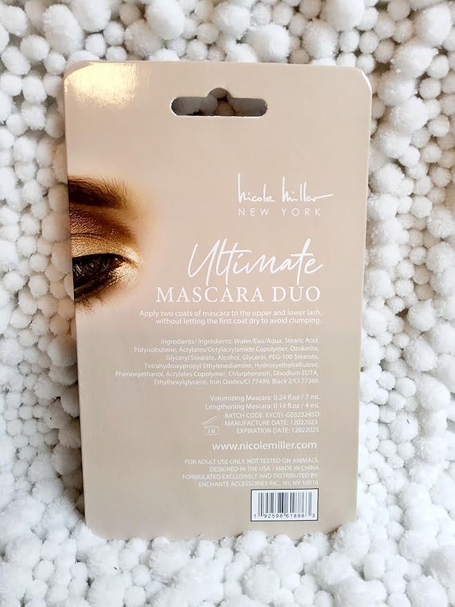 Nicole Miller Ultimate Mascara Duo Volumizing & Lengthenin, 0.38 Fl Oz (Pack of 1), Black