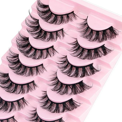 Ahrikiss Russian Strip Lashes D Curl False Eyelashes Fluffy Wispy Faux Mink Lashes 10 Pairs Pack (D07)