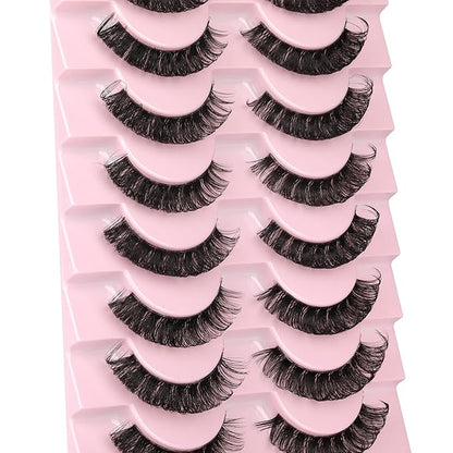Newcally Lashes Nautral Look False Eyelashes Russian Strip Lashes Mink Wispy Lashes Pack D-curly Thick Full Volume Cat Eye Lashes Look Like Extensions 10 Pairs