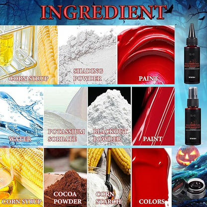 3Pcs Fake Blood Halloween Special Effects SFX Makeup Kit,Fake Blood Spray Makeup,Coagulated Blood Realistic Dripping Fake Blood Washable for Clothes Zombie Vampire Cosplay Costume Monster