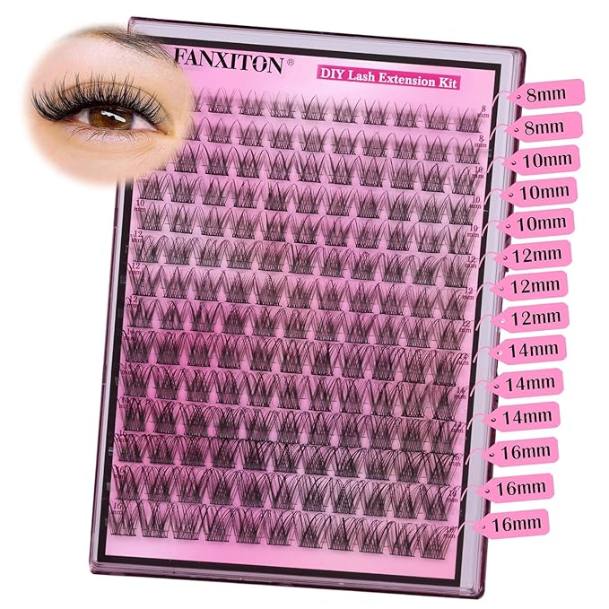 DIY Lash Extension Kit Natural Look Wispy Lash Clusters D 154 pcs Lashes Clusters 8-16 mm Eyelash Extension Kit Lash Bond and Seal Lash Tweezers Individual Lashes Lash Cluster Kit For Beginners