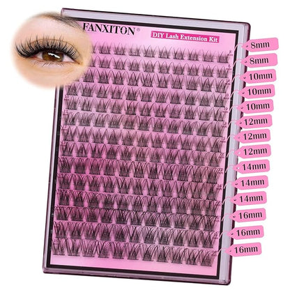 DIY Lash Extension Kit Natural Look Wispy Lash Clusters D 154 pcs Lashes Clusters 8-16 mm Eyelash Extension Kit Lash Bond and Seal Lash Tweezers Individual Lashes Lash Cluster Kit For Beginners