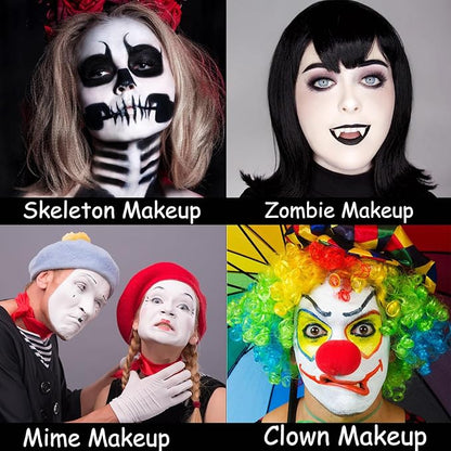MEICOLY Black White Red Face Body Paint Stick with Setting Powder and Sponges,Clown White Devil Joker Face Paint Makeup,Waterbased Body Paint,Halloween Face Painting for Vampire Skeleton Spiderman