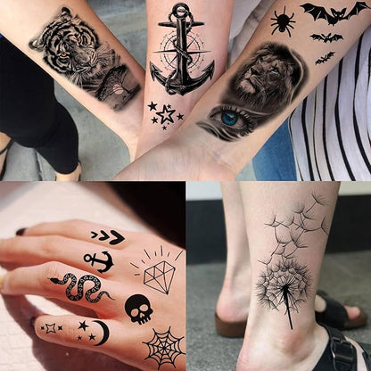 73 Sheets Black Wolf Lion Temporary Tattoos For Men Women, Halloween Half Arm Sleeve Tattoo Stickers Tiger Zeus Jesus Christ Dragon, Temp Gothic Waterproof Fake Tattoos For Adults Owl Skull Skeleton