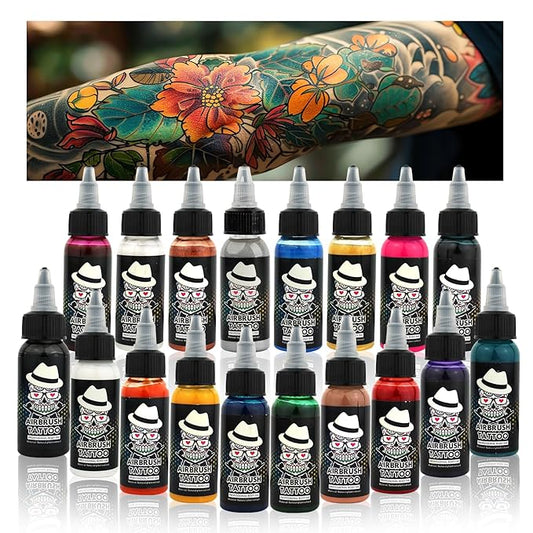 OPHIR 18 Colors Airbrush Temporary Tattoo Ink, Air Brush Body Paint for Face and Body Painting Special Effects Makeup, Water Resistant Airbrush Body Painting Pigment Tattoo, 1.06oz/Bottle