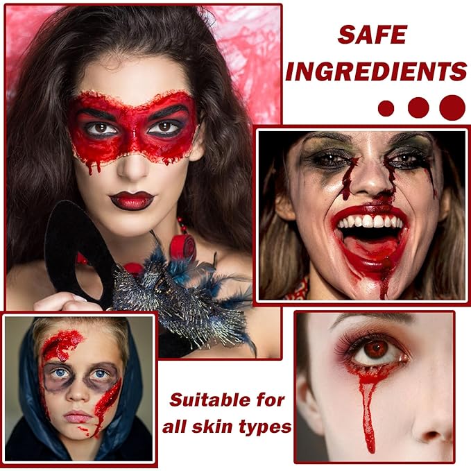 Fake Blood Cream Realistic Washable Fake Blood for Clothes Mouth Eyes,Halloween Zombie Vampire Clown Costume Cosplay Fake Blood Makeup