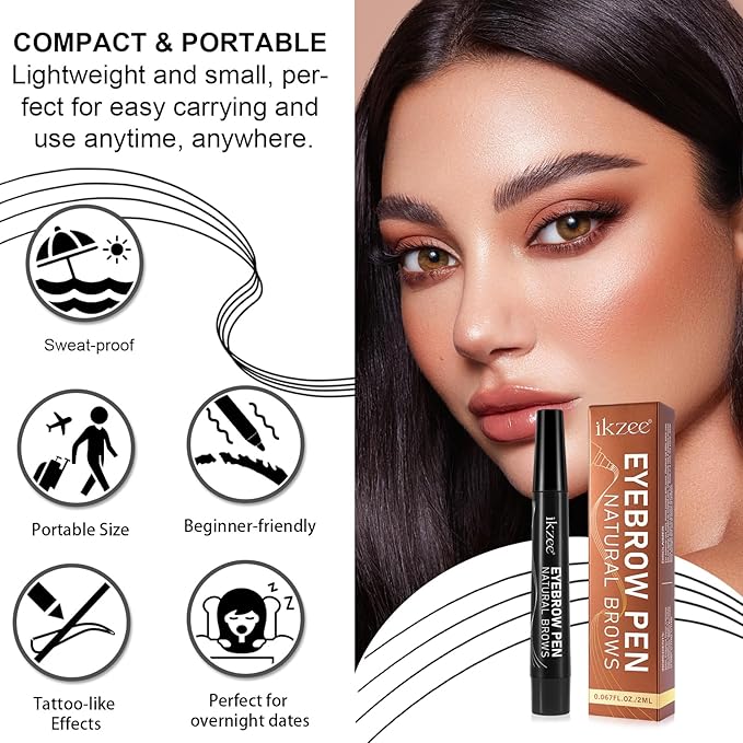 3D Microblading Eyebrow Pencil, 2024 New Waterproof Microblading Eyebrow Pencil Contouring Pen with 4 Fork Tip & Spoolie Brush, Precise Brush-Tip Create Natural Hair-Like Brows (#5 Black)