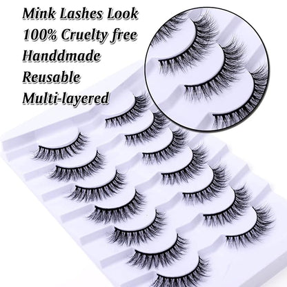 Cat Eye Natural Lashes Wispy False Eyelashes Short Fluffy Fake Lashes - 7 Pairs, ZG71