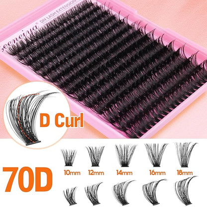 Geeneiya Full Lash Extension Kit 10-18MM Volume Eyelash Extension Kit D Curl Cluster Lashes Individual Eyelashes Kit with Waterproof Lash Bond and Seal, Lash Tweezers (10-18MM, 280Pcs, 70P)