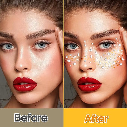 12Pcs Glitter Freckles Face Tattoos - Pearl Diamond Face Patches Stickers Festival Accessories for Women Sparkles Freckles Half Magic Makeup Jewels Stickers, Easy to Apply