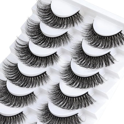 Ahrikiss Russian Strip Lashes Fluffy Wispy Faux Mink Lashes D Curl False Eyelashes Fluffy Wispy 10 Pairs Pack (D01)