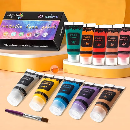 Maydear 10 Colors Face Body Paint Set, Safe Non-Toxic Liquid Paint for Adults and Children, Halloween, Cosplay - Pearl 0.7 FL OZ. Each