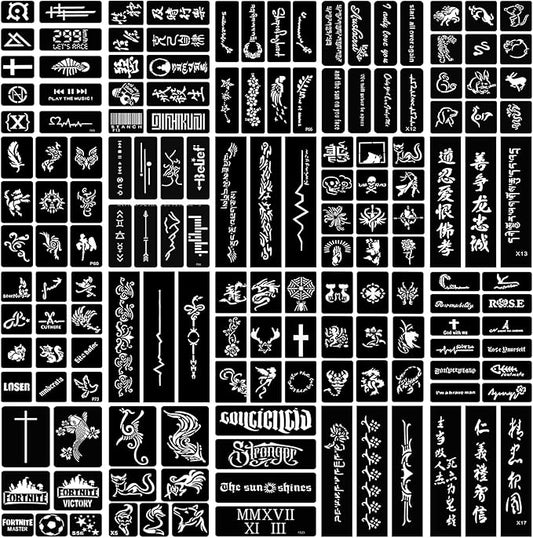 Temporary Tattoo Stencils, 20 Sheets Henna Tattoo Stencil Kit for Women Girls Kids and Boys Face Body Paint DIY Art Reusable Glitter Tattoo Stencils Pack Fox Horse