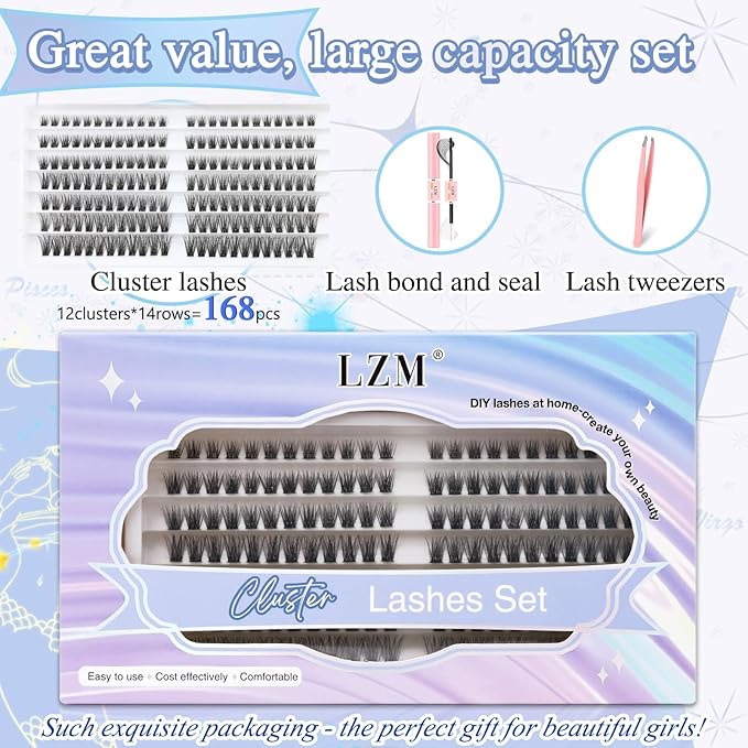 LZM False eyelashes Lash Clusters Natural Look DIY Cluster Eyelash Extensions Kit Individual Lashes Cluster Extensions Kit with Lash Bond and Seal