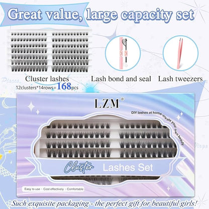 LZM False eyelashes Lash Clusters Natural Look DIY Cluster Eyelash Extensions Kit Individual Lashes Cluster Extensions Kit with Lash Bond and Seal