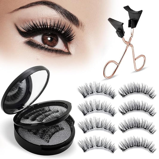 Magnetic Eyelashes, Natural Look False Eyelashes with Applicator, Reusable & Waterproof Magnetic Lashes Kit without Eyeliner, Glue-free & All-Day Comfort, Black