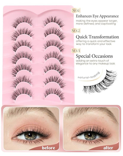 Onlyall Natural Lashes Wispy Lashes Natural Look False Eyelashes Natural Flared Eyelashes False Eye Lashes Soft Fluffy Lashes 7 Pairs T01