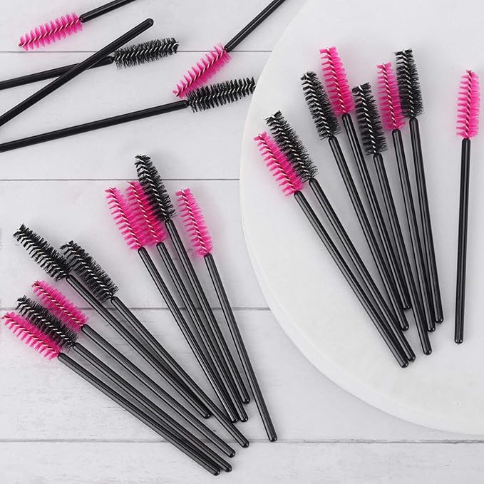 1000 Disposable Mascara Wands Eyelash Brushes Spoolies for Eyebrow Eye Lash Extension Black and Rose Red