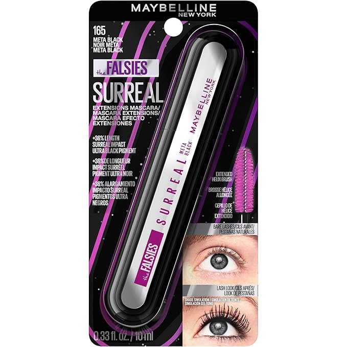Maybelline The Falsies Surreal Extensions Washable Mascara, Volumizing, Lengthening Mascara Make Up, Meta Black, 1 Count