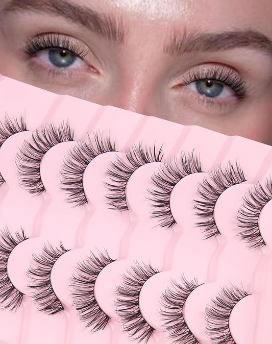 Onlyall Natural Lashes Wispy Lashes Natural Look False Eyelashes Natural Flared Eyelashes False Eye Lashes Soft Fluffy Lashes 7 Pairs T01
