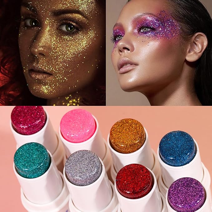 Body Glitter Stick, 4 PCS, Sparkling Holographic Mermaid Paint Sequins Shimmer Eyeshadow, Mermaid Holographic Glitter Gel, Waterproof Chunky Makeup Multiuse Glitter for Face Hair Nails, 034