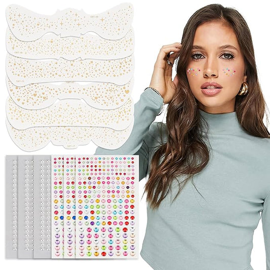 NICENEEDED 12 Pcs Glitter Freckles Face Tattoo, Gold Glow Up Makeup Patches, Faux Freckles Cosmetic Glitter for Face Glitter Speckles Patch Cute Glitter Makeup Accessories for Women
