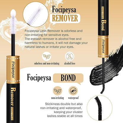 DIY Eyelash Extension Kit Volume Thick Lash Clusters Kit 10-18mm Thick Lash Extensions 90D Individual Eyelashes Extensions Kit with Lash Bond, Lash Remover, Lash Applicator (90D-D Curly-200Pcs)