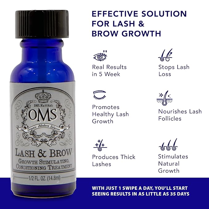 OMS Natural Eyelash Growth Serum - Premium Eyelash Enhancing Formula with Castor Oil & Batana Oil Organic - Thicker, Longer Lashes and Eyebrows in 5 Weeks, 8-12 Month Supply - Made in USA (15ml)