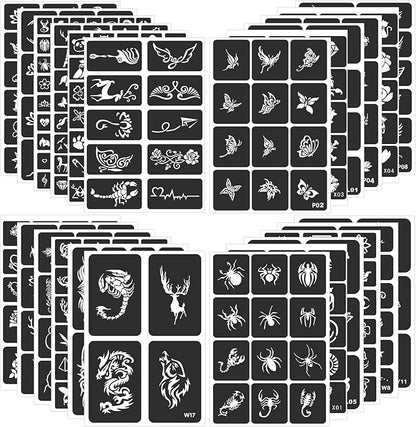 24 Sheets Tattoo Stencils for Kids Teens Adults, Henna Tattoo Stencil Kit, 400pcs Tattoos Design, Tattoo Stencil for Real Tattoos, Airbrush Tattoo Stencils, Henna Stencil for Face Hand Finger