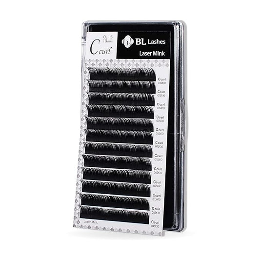 "BL BL Laser Mink Classic Synthetic Lashes, 0.15 Thickness, C Curl 9mm, Natural Semi Permanent Eyelashes, Longer-lasting Eyelash Extension Supplies"