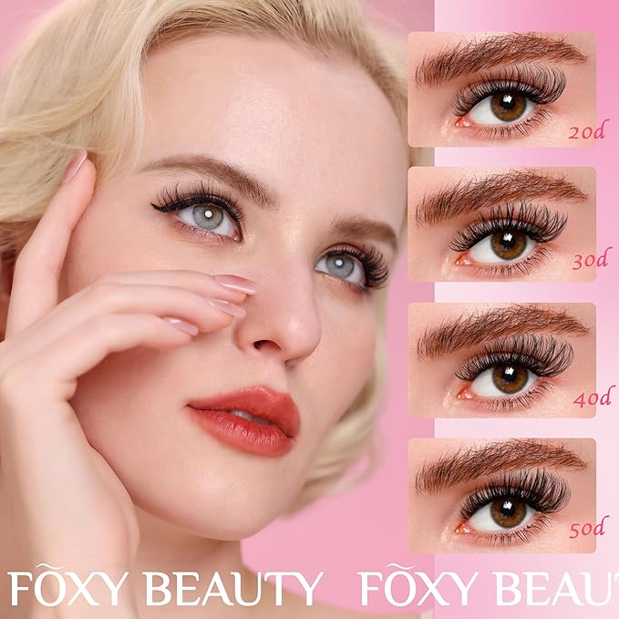 FOXY BEAUTY Lash Extension Kit-Lash Clusters Kit D Curl Cluster Eyelash Extension Kit with Mascara Brush Bond and Seal Glue Remover Lash Applicators for DIY At Home