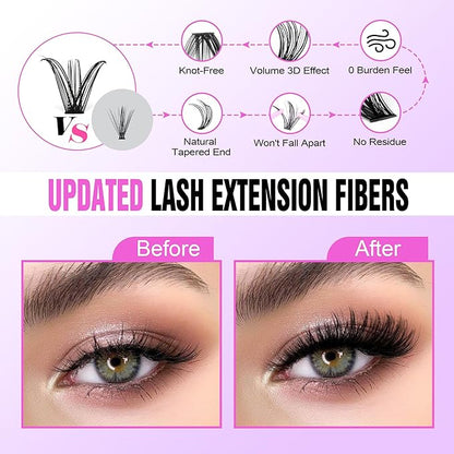 Pawotence Lash Extension Kit DIY 280pcs Individual Lash Clusters Kit 30D 40D Cluster Eyelash Extensions Kit with Lash Bond and Seal, Lash Remover, Lash Tweezers for Self Use (30D&40D, 9-16mm, All Kit)