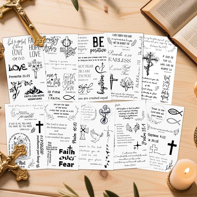 72PCS Christian Temporary Tattoos For Adults Inspirational Bible Verse Quotes Suitable Tattoos Stickers For Believers As Well As Women And Men