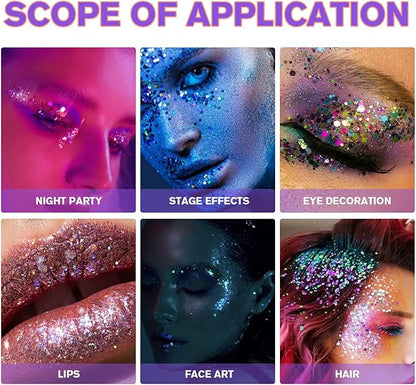 Body Face Chunky Glitter Gel - Face Sparkles Glitter Gel Makeup for Singer Concerts Disco Festival Rave Accessories 30ml Chunky Sequins Mermaid Face Body Hair Glitter Gel (White&Silver&Pink)