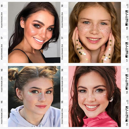 24 Pcs Glitter Freckles Face Tattoo,Brown Face Glitter Makeup Patches Cute Sparkle Freckles Patches Waterproof Makeup Speckles for Face Accessories for Women Girls