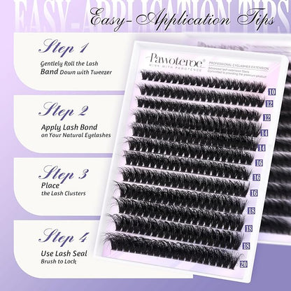 Lash Extension Kit Lash Clusters 80D Full DIY Cluster Eyelash Extension Kit 10-20mm Individual Lashes Mink with Lash Bond and Seal, Lash Tweezers for Self Application (Mink 80D,10-20mm, Kit)