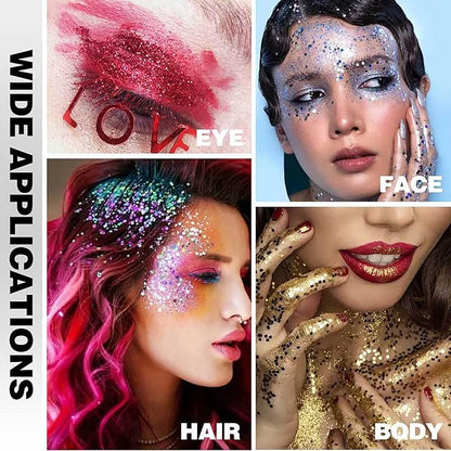 Body Glitter Stick, 4 PCS, Sparkling Holographic Mermaid Paint Sequins Shimmer Eyeshadow, Mermaid Holographic Glitter Gel, Waterproof Chunky Makeup Multiuse Glitter for Face Hair Nails, 036