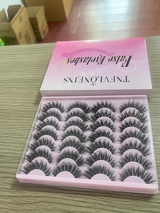 Natural False Eyelashes Cat Eye Lashes Mink Lashes Pack Wispy Fake Eyelashes 14 Pairs Strip False Lashes Multipack by TNFVLONEINS