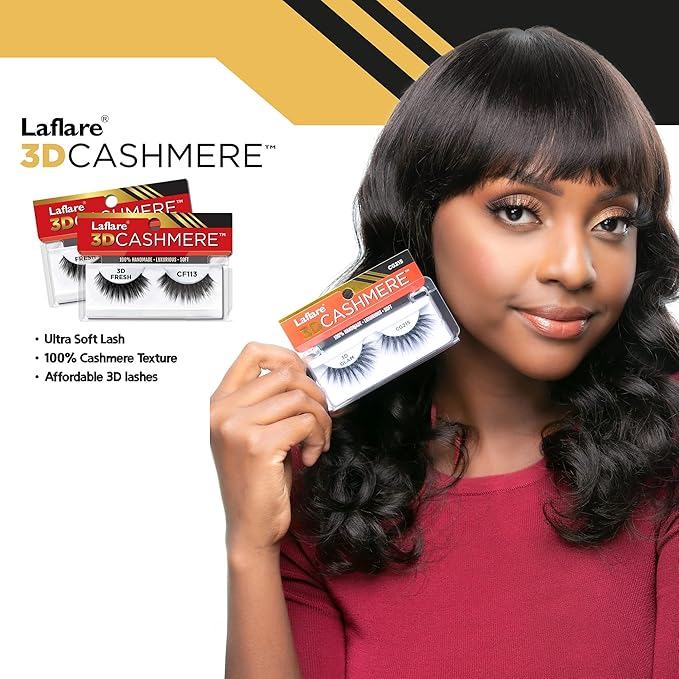 LAFLARE 3D CASHMERE Eyelashes, Natural Look, FRESH, GLAM, WISPY, HOT, Fluffy, Soft, Reusable, Luxurious Handmade Strips False Lashes - 3 PACKS SPECIAL BUNDLE CF (CF104, 3)