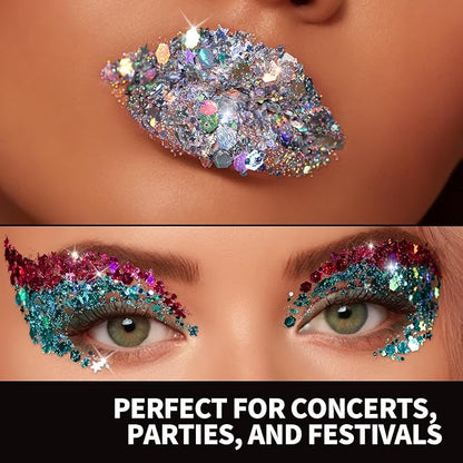 Teenitor Face Glitter Makeup Hair Glitter, 12 Colors Face and Body Glitter Gel for Festival Makeup, Gel Glitter for Face, Body, Hair, Total 120g/4.23oz