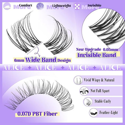 Wispy Lash Clusters Invisible Band Natural Lash Extensions Waterproof 8-16mm Cluster Eyelash Extension D Curl DIY Individual Cluster Lashes by ALICE