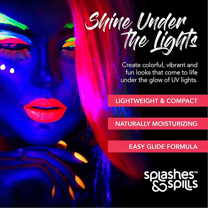 UV Blacklight Glow Eyeliner and Mascara Duo - 6 Color Variety Pack, 6ml – Day or Night Stage, Clubbing or Costume Makeup by Splashes & Spills